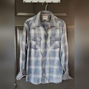 Men's Vinayge Soft Western Blue Plaid Button-Down Shirt